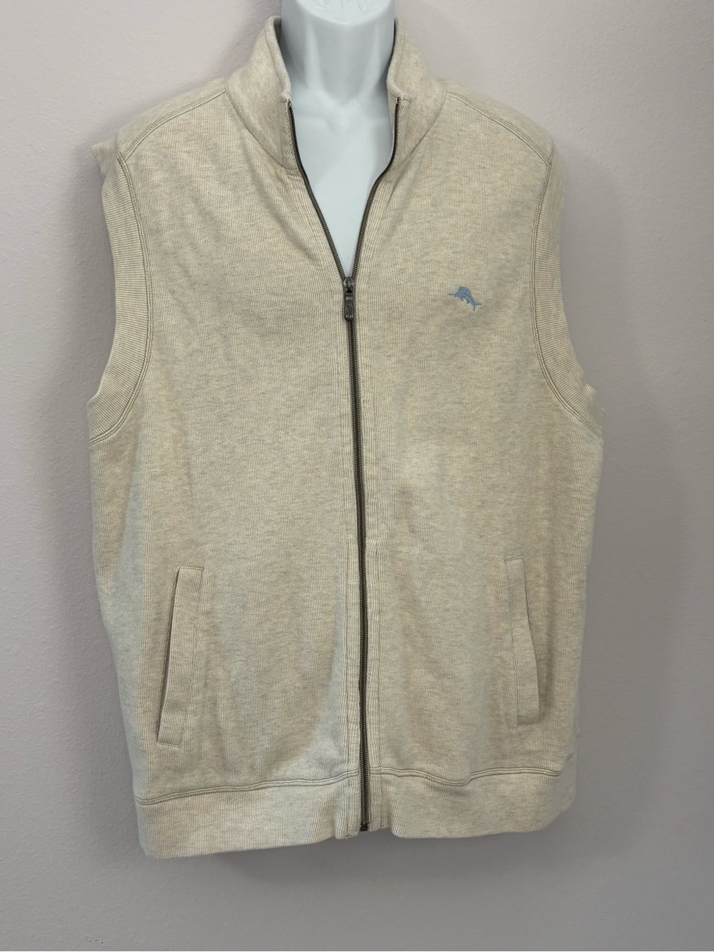 TOMMY BAHAMA Cream Cotton Sleeveless Zipper Sweatshirt/Vest w/ Pockets Size XL